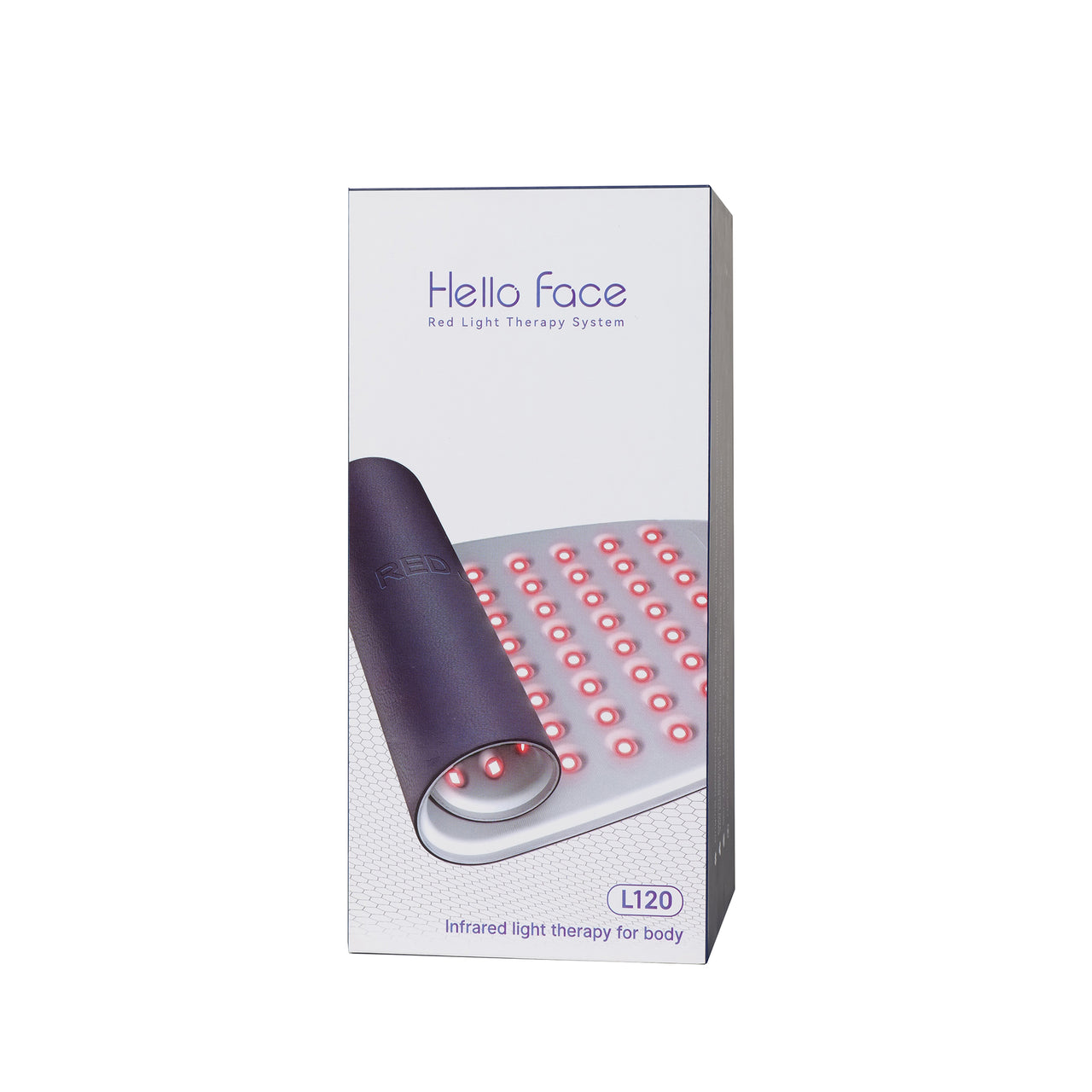 Box of Hello Face infrared light therapy system on a white background