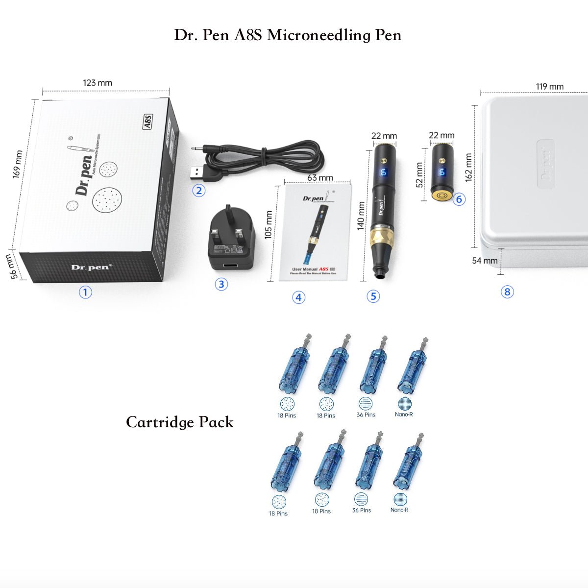 Dr. Pen A8S Ultima Microneedling Pen Kit (8 Cartridges) - MTPskintech